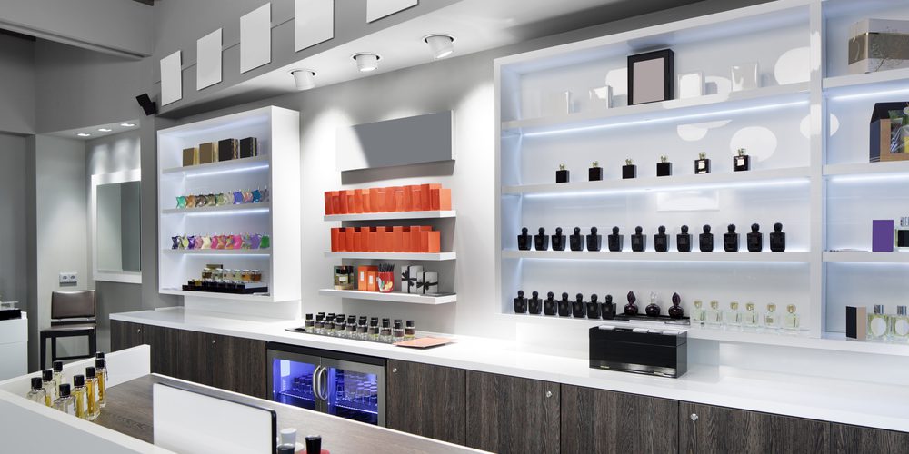 light and stylish luxury perfume store with famous fragrance