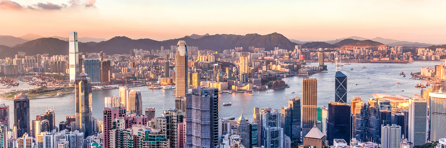 Sunset over Victoria Harbour as viewed atop Victoria Peak
