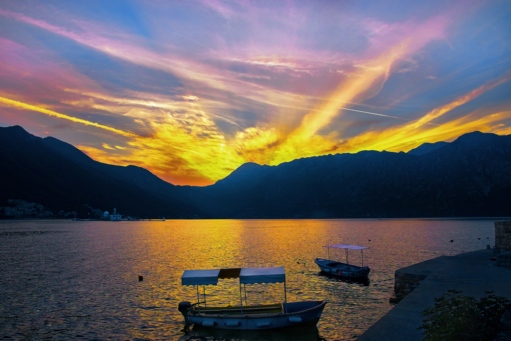 beautiful sunset in Kotor, Montenegro